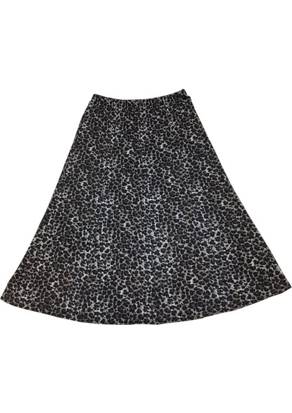 Kadın Beli Lastikli Leopar Desenli Büyük Beden Balık Etek