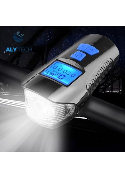 Alytech 5 Modlu LCD Ekranlı Akıllı Bisiklet Farı – Korna + Hız Göstergesi + Şarjlı LED Aydınlatma
