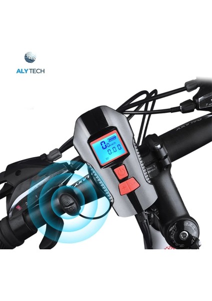 Alytech 5 Modlu LCD Ekranlı Akıllı Bisiklet Farı – Korna + Hız Göstergesi + Şarjlı LED Aydınlatma