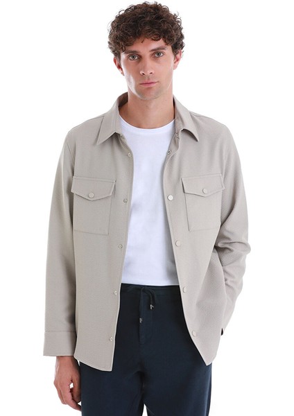 Bej Slim Fit Bebe Yaka Baharlık Mont