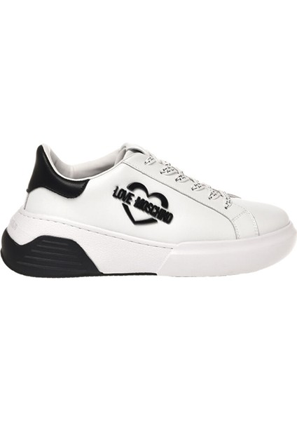 Beyaz-Siyah Kadın Deri Sneaker JA15105G1HIA110A