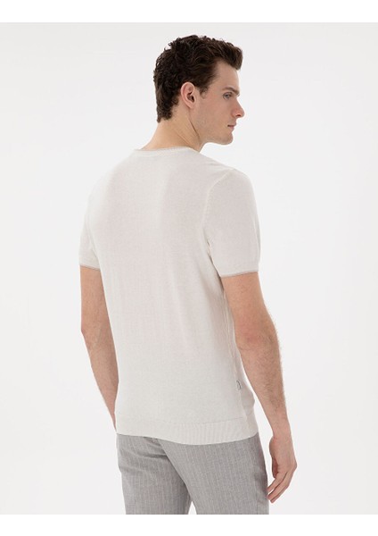 Ekru Slim Fit Bisiklet Yaka Triko Tişört indirimleri