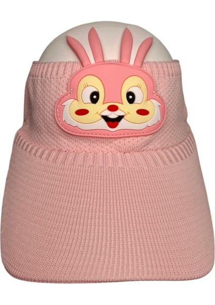 2-8 Yaş Kız Çocuk Açık Pembe Renk Rabbit Figürlü Yazlık Vizör Şapka modelleri