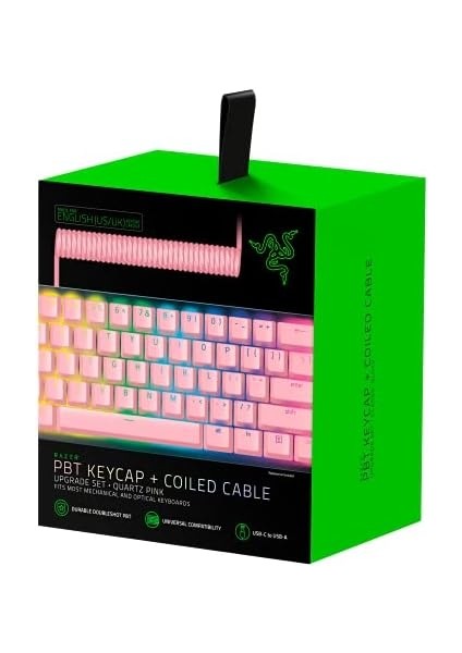 Pbt Tuş Başlıkları +Spiral Kablo (120 Çift Vuruşlu Pbt Tuşu, Usb-C&apos;den Usb-A&apos;ya Kablo, Örgülü Fiber Kablo Içeren Razer Yükseltme Seti Abd Düzeni | Kuvars modelleri