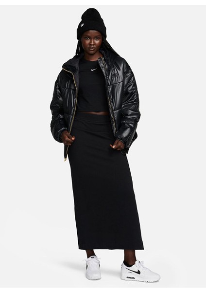 Siyah Kadın Kapüşon Yaka Mont FB8769-010-W Nsw Pe Shıne Puffer