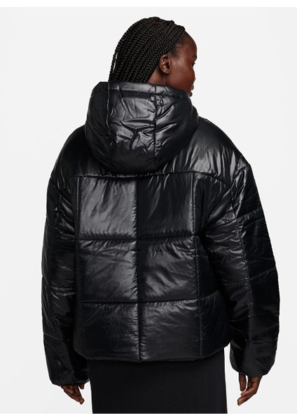 Siyah Kadın Kapüşon Yaka Mont FB8769-010-W Nsw Pe Shıne Puffer