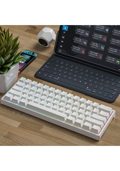 Len K620 Type-C Kablolu Klavye LED Rgb 61 Tuşlu Rgb Mekanik Oyuncu Işıklı Klavye Ergonomik Tasarım Bilgisayar Pc Için Gaming Keyboard Beyaz Renk Kırmızı Switch