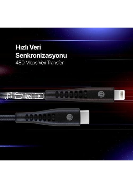 Usb-C - iPhone Lightning 3A Şarj Kablosu 300CM-SIYAH fiyatları