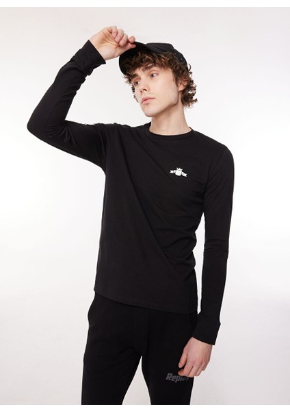 Bisiklet Yaka Düz Siyah Erkek T-Shirt M6474 098 Black