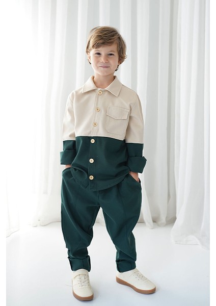 Yeşil Krem Retro Ceket - Carrot Pantolon Takım