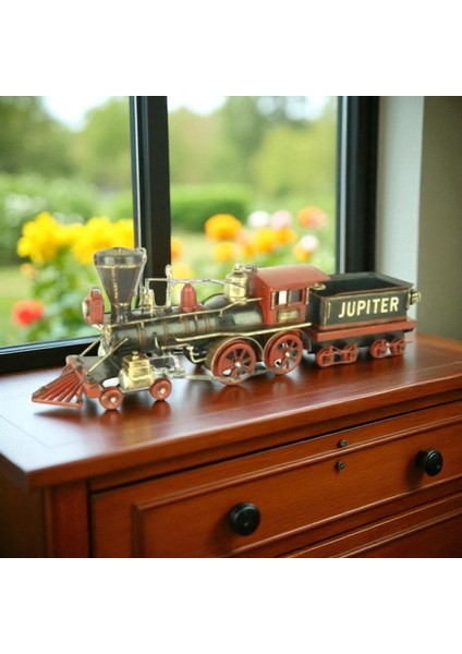 Jayland Retro Metal Tren Biblo – Renkli Buharlı Lokomotif Model – 54,5x11x18,5 cm