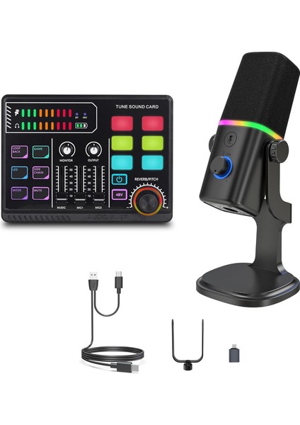 Ses Kartı ve Mikrofon Set Youtube Kick Podcast ve Yayıncı, Ses Kartı, Dj Mikser, Taşınabilir Podcast Prodüksiyon Stüdyosu, Canlı Yayın, Kayıt, Oyun Için Kondenser Mikrofon Mikseri P100-KD8