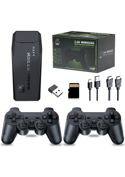 M8 Lite Stick | 64GB Hafıza | 4K Çözünürlük | 5000+ Retro Oyun | Çift Kablosuz Joystick | HDMI Game Stick