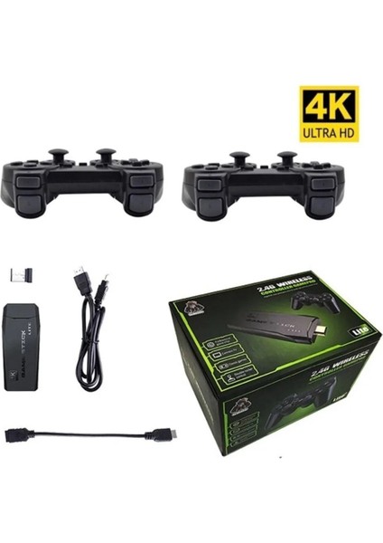 M8 Lite Stick | 64GB Hafıza | 4K Çözünürlük | 5000+ Retro Oyun | Çift Kablosuz Joystick | HDMI Game Stick