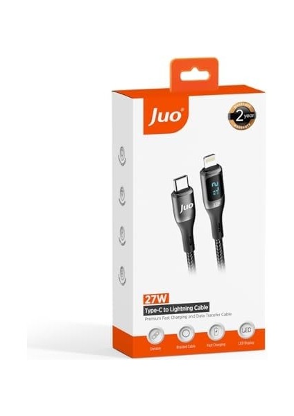 27W Dijital LED Ekranlı USB Type-C To Lightning Iphone Ipad Hızlı Şarj ve Data Kablosu 2 Metre modelleri