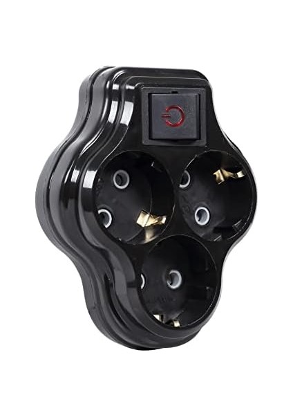 3lü Anahtarlı Golyat, Üçlü Topraklı Priz Duvar Tipi Çoklayıcı Fiş, 16A 250 Volt, Max 3600 Watt (Siyah) modelleri
