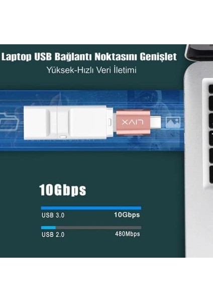 USB 3.0 To Type-C Çevirici Dönüştürücü Otg Adaptör Rose Gold Otgrg Ikili