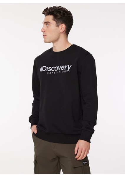 Siyah Erkek Bisiklet Yaka Relaxed Fit Sweatshirt D3WM-SWT25
