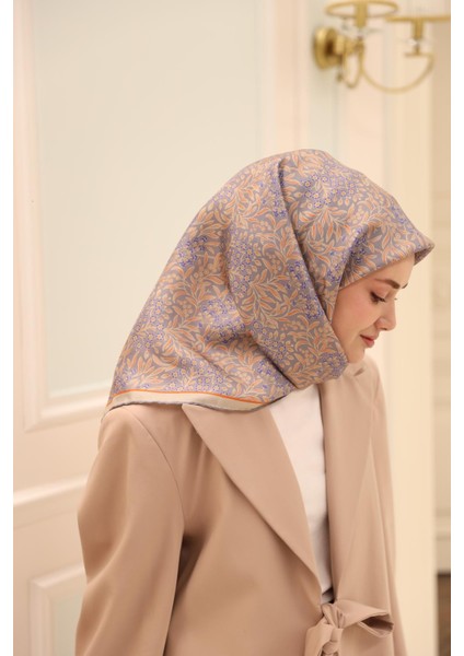 Twill Ipek Eşarp - 11464-45 Turuncu Gri