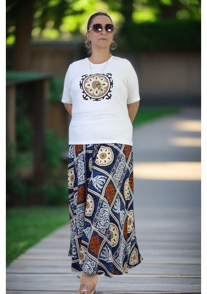 Beli Lastikli Geniş Kesim Pamuklu Viskon Pantolon Etek Penye Bluz Ikili Takım