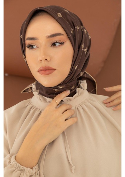 Twill Ipek Eşarp - 11392-01 Kahverengi Bej