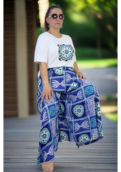 Beli Lastikli Geniş Kesim Pamuklu Viskon Pantolon Etek Penye Bluz Ikili Takım modelleri