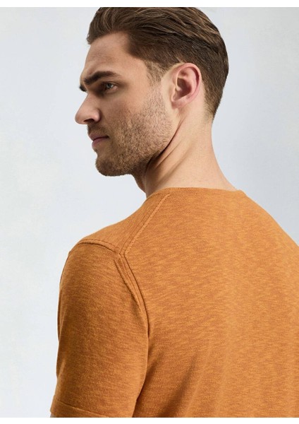 Bisiklet Yaka Saf Pamuk Turuncu Triko T-Shirt fırsatları