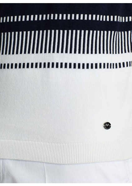 Desenli Beyaz-Mavi Bisiklet Yaka Saf Pamuk T-Shirt indirimleri