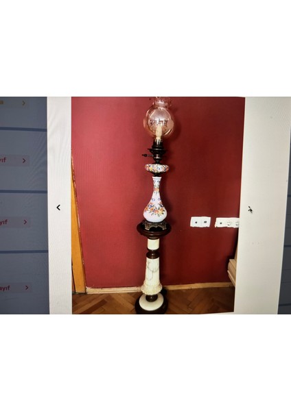Fransız Pirinç ve Porselen Abajur 70 cm Boyunda