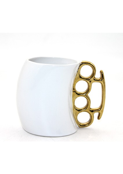 Porselen Muşta Tasarımlı Kupa Bardak Beyaz Renk