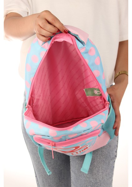 Benetton 13014'3'LÜ Çift Gözlü Puantiye Desenli Kız Çocuk Okul Çantası Seti