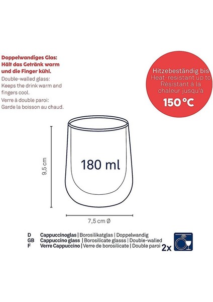 Fontana Çift Cidarlı Cappucino Bardağı 2'li 180 ml modelleri