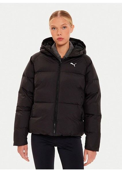 Siyah Kadın Fermuarlı Normal Düz Mont 62648901 Poly Puffer Jacket