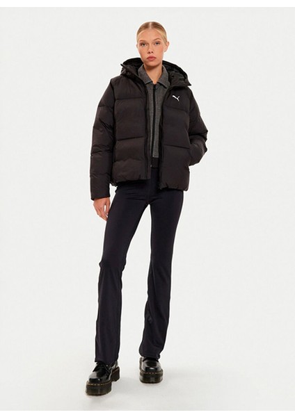 Siyah Kadın Fermuarlı Normal Düz Mont 62648901 Poly Puffer Jacket