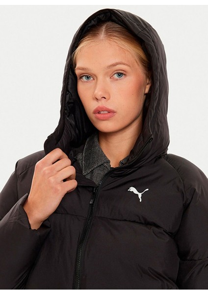 Siyah Kadın Fermuarlı Normal Düz Mont 62648901 Poly Puffer Jacket