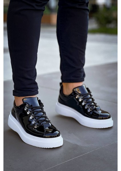 J-X4 Bağcıklı Ortopedik Taban Günlük Rugan Erkek Spor Sneaker Ayakkabı Bt Siyah