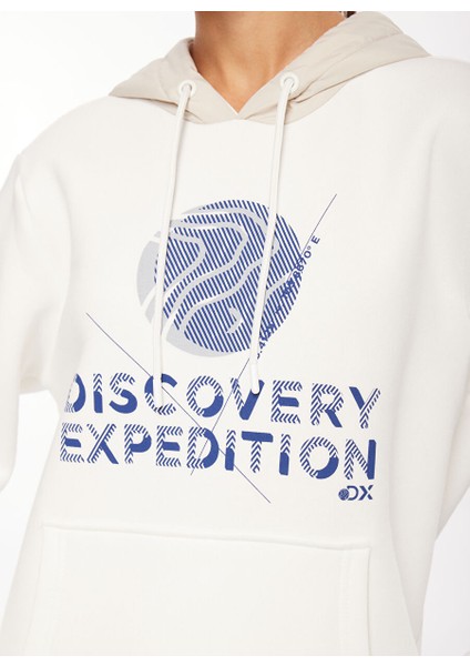 Kırık Beyaz Kadın Kapüşon Yaka Relaxed Fit Baskılı Sweatshirt D3WL-SWT21 modelleri