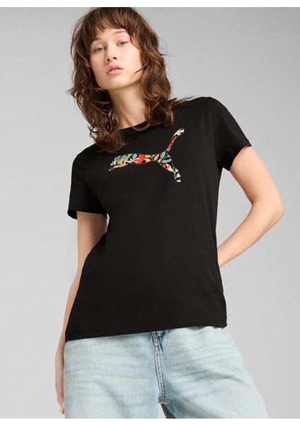 Graphics Floral Cat Logo Kadın Tişört