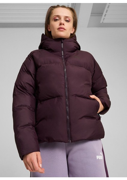 Bordo Kadın Fermuarlı Normal Düz Mont 62648944 Poly Puffer Jacket