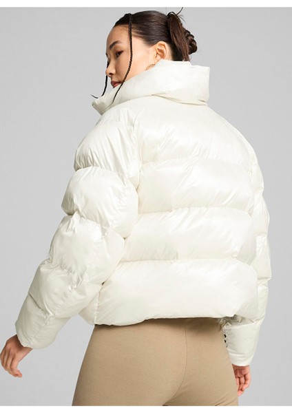 Krem Kadın Dik Regular Fit Düz Mont Shiny Puffer Jacket fiyatları