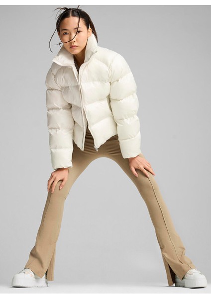 Krem Kadın Dik Regular Fit Düz Mont Shiny Puffer Jacket modelleri