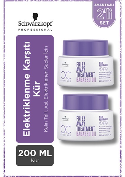 Bc Clean Frizz Away Babassu Yağı Özlü Elektriklenme Karşıtı Kür 200ML x 2 Adet