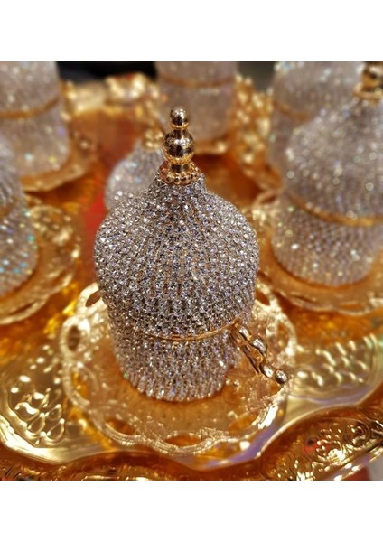 Kristal Taşlı Gold Kahve Fincanı Lokumluk Seti fiyatları