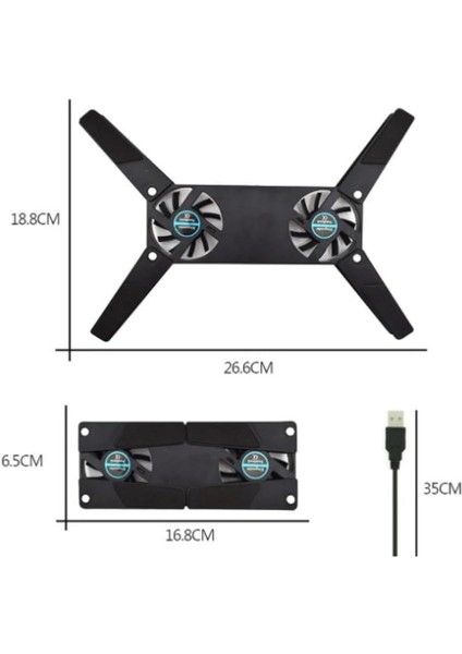 Küçük Katlanabilir Dizüstü Bilgisayar Soğutucu, Şık Tasarım, 2 Fan, USB Bağlantılı, Siyah Plastik Ayaklar modelleri