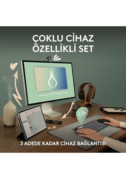 Pebble 2 Set Çoklu Cihaz Özellikli Sessiz Kablosuz Türkçe Q Klavye ve Mouse Seti - Pembe fiyatları
