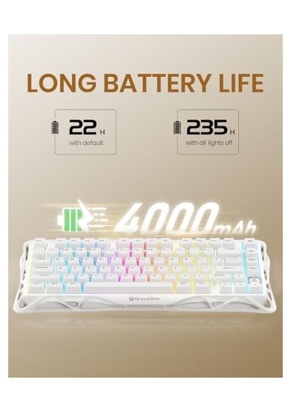 Mercury K1 Lite Rgb Kablosuz Mekanik Gaming Klavye, Ingilizce Q (Beyaz) modelleri
