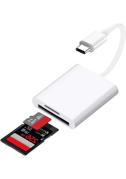 Type-C Girişli iPhone 15 16 Serilerine Uyumlu Kart Okuyucu Sd Kart Adaptörü Tf Kart Okuyucu Disk Adaptörü Mobil Kart Okuyucu (Type- C Girişli)