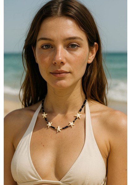 Kristal Boncuklu Yıldız Kabuklu Kolye El Yapimi Yazlık Bohem Tarzı Kadın Kolye Modellerı Kolye Mavi Lacivert Sİyah Yeşil Pembe modelleri