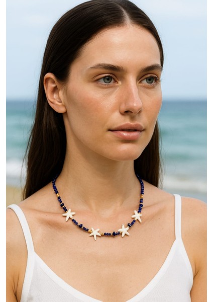 Kristal Boncuklu Yıldız Kabuklu Kolye El Yapimi Yazlık Bohem Tarzı Kadın Kolye Modellerı Kolye Mavi Lacivert Sİyah Yeşil Pembe fırsatları