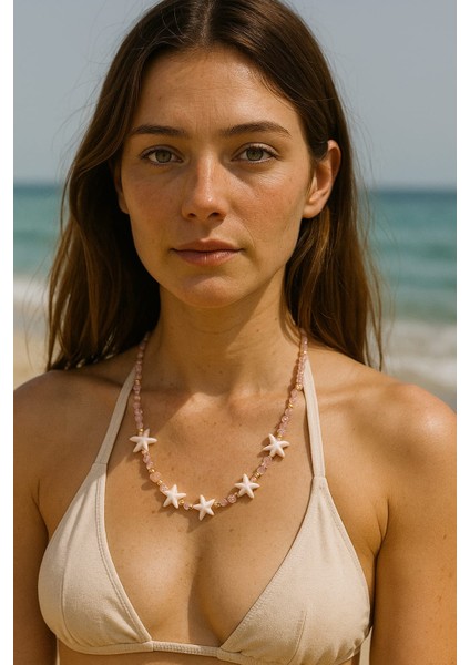 Kristal Boncuklu Yıldız Kabuklu Kolye El Yapimi Yazlık Bohem Tarzı Kadın Kolye Modellerı Kolye Mavi Lacivert Sİyah Yeşil Pembe indirimleri